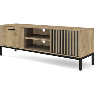 Lamino 180x40cm oak craft&amp;black tv cabinet on legs with slats Halmar 2