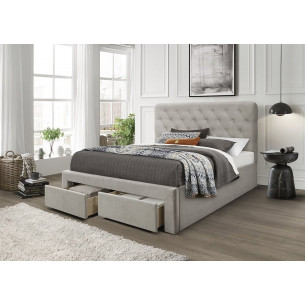Marisol 160x200cm beige bed with drawers and quilted headboard Halmar