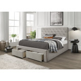 Marisol 160x200cm beige bed with drawers and quilted headboard Halmar
