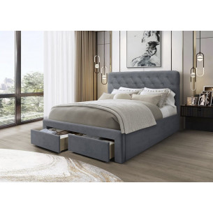 Marisol 160x200cm grey bed with drawers and quilted headboard Halmar