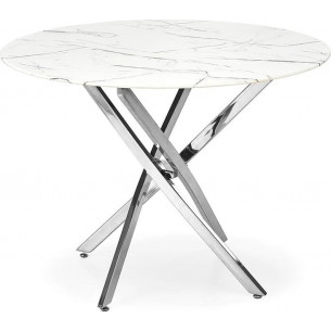 Raymond 100cm white marble&amp;silver glamour glass table Halmar