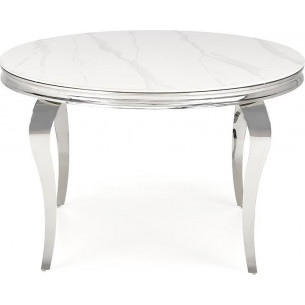 Reginald 120cm white marble&amp;silver round glass table Halmar