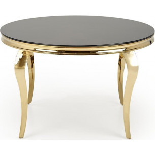 Reginald 120cm black&amp;gold round glass table Halmar