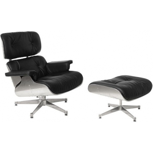 VIP Alu black leather swivel armchair with footrest D2.Design