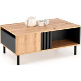 Sonia 100x60cm oak artisan&amp;black coffee table with shelf and slats Halmar