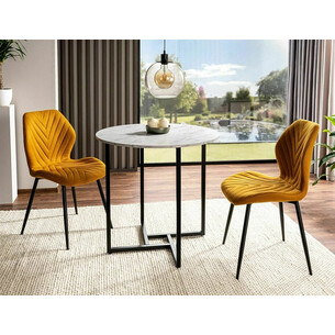 Alto 80cm white marble effect&amp;black round table Signal 2