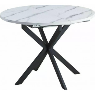 Gaston 100cm white marble effect&amp;black matte round extendable table Signal