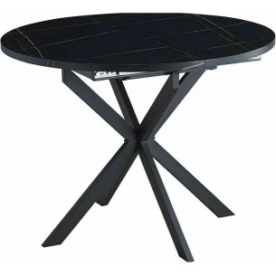 Gaston 100cm black marble effect&amp;black mat round extendable table Signal