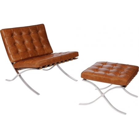 Designerski Fotel skórzany Barcelon Vintage Jasny brąz D2.Design do salonu i sypialni.