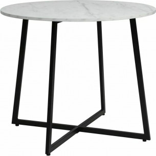 Luna 90cm white marble effect&amp;black matte round table Signal