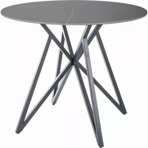 Murano 90cm grey marble effect&amp;matt black round ceramic table Signal