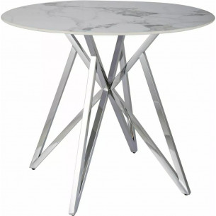 Stół ceramiczny glamour Murano 90cm biały efekt marmuru / chrom Signal