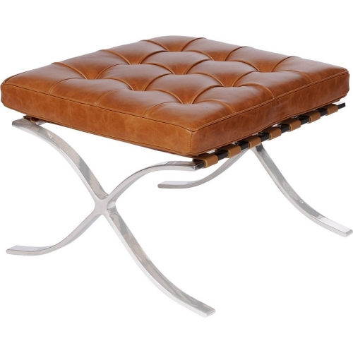 Stylowy Podnóżek skórzany pikowany Barcelon Vintage Jasny brąz D2.Design do fotela.