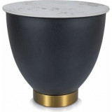 Cyprus 48cm white gloss marble effect&amp;black matte round coffee table Signal