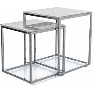 Gloria II white marble effect&amp;chrome glamour coffee table set Signal