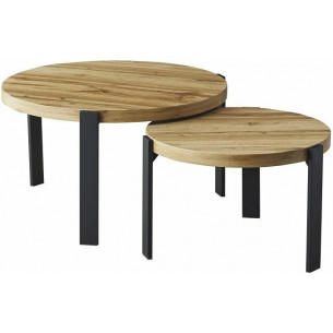 Polo oak aristan&amp;matte black set of round loft tables Signal