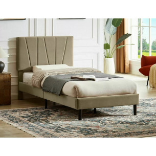 Savana 90x200cm beige velvet bed with headboard on legs Signal