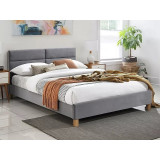 Sierra 140x200cm light grey&amp;oak velvet bed with legs Signal