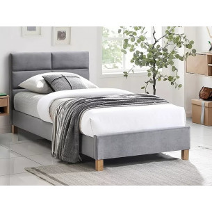 Sierra 90x200cm light grey&amp;oak velvet bed with legs Signal