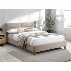 Sierra 140x200cm beige&amp;oak velvet bed on wooden legs Signal