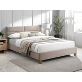 Sierra 140x200cm beige&amp;oak velvet bed on wooden legs Signal