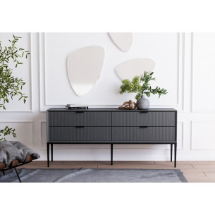 Izyda 180x40cm Graphite Chest of Drawers with Ribbed Drawers OL Home