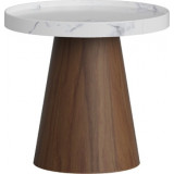 Maja 55cm white marble&amp;walnut Tray table on veneered base OL Home