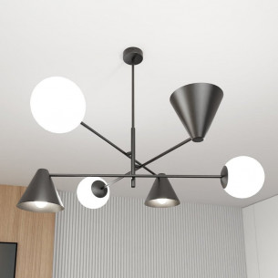 Lampa sufitowa szklana 6 punktowa Hermes 86cm biały / czarny Emibig