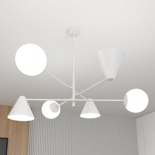 Hermes 86cm white glass 6-light ceiling lamp Emibig