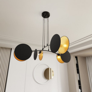 Motif 82cm black&amp;gold 4-light pendant with shades Emibig