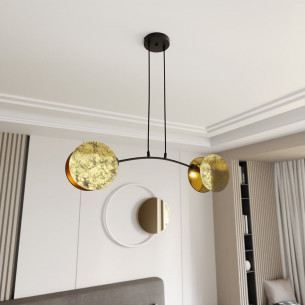 Motif 82cm gold 2-light pendant with shades Emibig