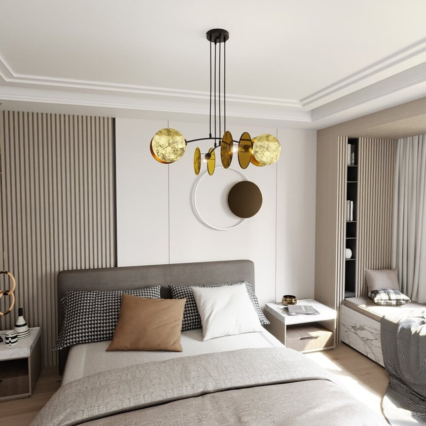 Lampa wisząca 4 punktowa z abażurami Motif 82 złota Emibig