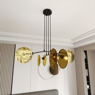 Motif 82cm gold 4-light pendant with shades Emibig