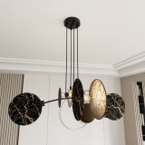 Lampa wisząca 4 punktowa z abażurami Motif 82cm czarno-złoty imitacja marmuru Emibig