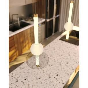 Bora A LED 22cm black&amp;gold&amp;opal hollow glass pendant lamp Maxlight