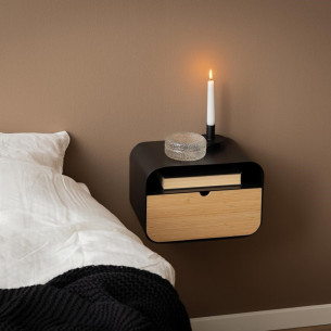 Joliet Edge 35cm Black&amp;Bamboo wall mounted bedside table Actona