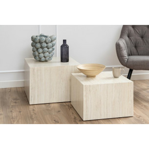 Dice beige travertine set of square coffee tables Actona