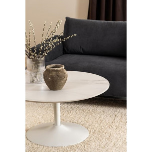 Malta 90cm white ceramic one-legged coffee table Actona