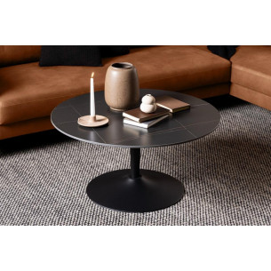 Malta 90cm black ceramic one-legged coffee table Actona