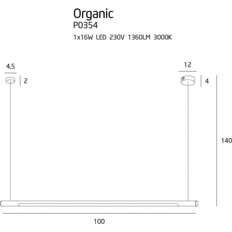 Designerska Lampa liniowa wisząca Organic 100 Led Czarna MaxLight do jadalni nad stół.