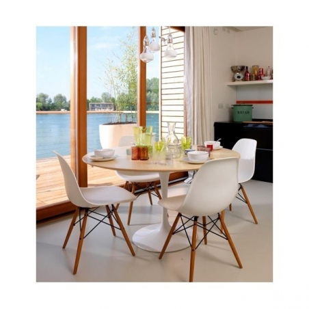 DSW Armless white scandinavian chair with wooden legs D2.Design