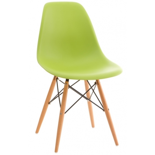 DSW Armless lime green plastic chair with wooden legs D2.Design