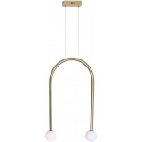 Lampa wisząca w kształcie łuku ze szklanymi kulami Enigma LED 3000K 40cm opal / szczotkowane złoto MaxLight