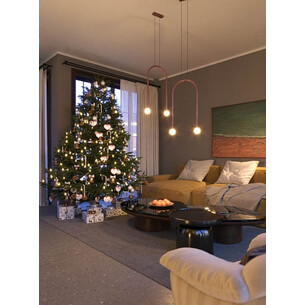 Lampa wisząca w kształcie łuku ze szklanymi kulami Enigma LED 3000K 40cm opal / czerwony MaxLight 2