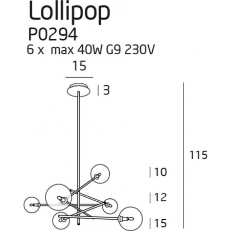 Lollipop VI 88 brass&amp;transparent glass balls semi flush ceiling light MaxLight