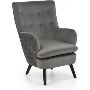 Stylish Ravel grey velvet quilted armchair with wooden legs Halmar