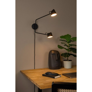 Milne LED black double wall lamp with touch switch Lucide