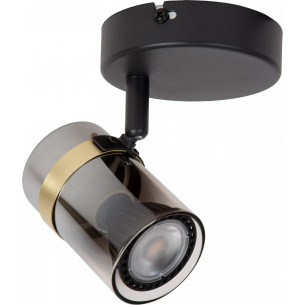 Upton smoked glass&amp;black glass ceiling spotlight Lucide