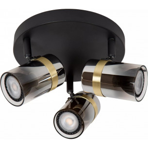 Upton 31cm smoked glass&amp;black 3 point glass ceiling spotlight Lucide