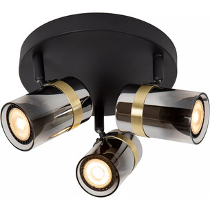 Upton 31cm smoked glass&amp;black 3 point glass ceiling spotlight Lucide 2